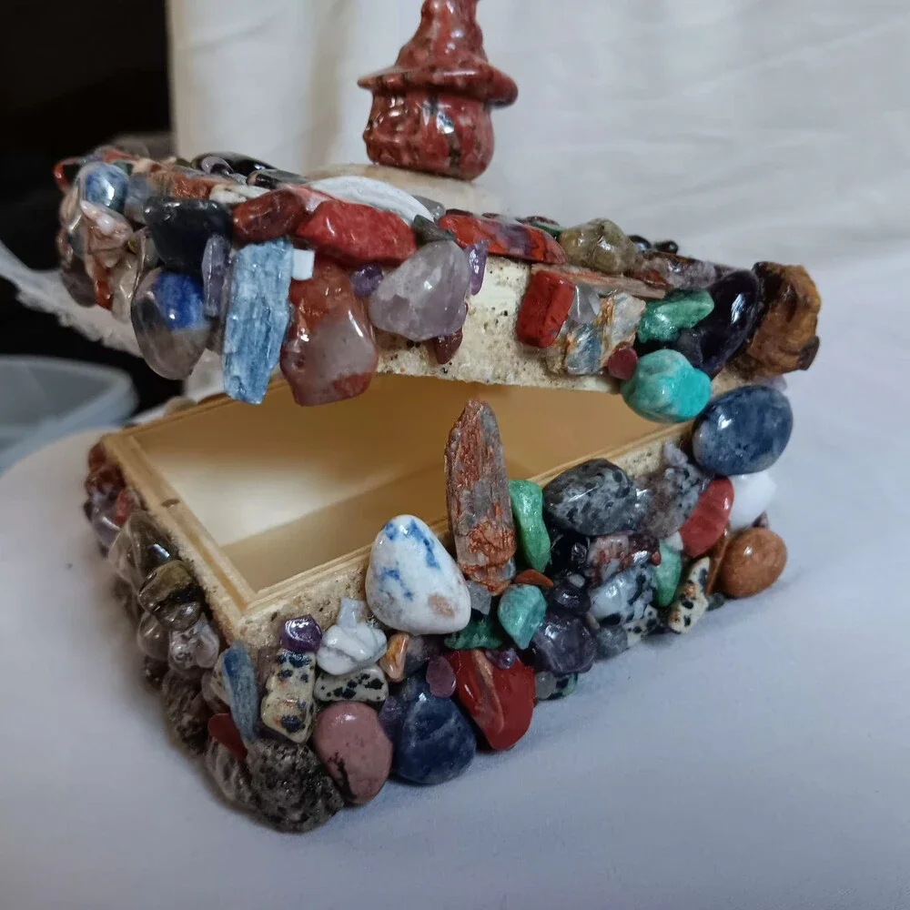 UV Reactive Crystal and Wood Jewelry Box with Pumpkin